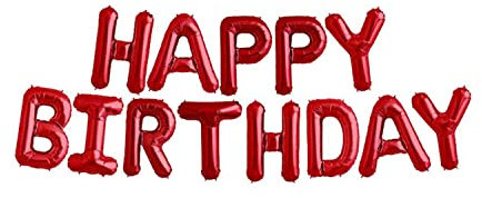 Trimming Shop Happy Birthday Luftballons Banner, selbstaufblasend, 16 Zoll Alphabet Folienballon mit Band, Happy Birthday Buchstaben Folienballons, Jungen Mädchen Geburtstag Party Dekoration, Rot