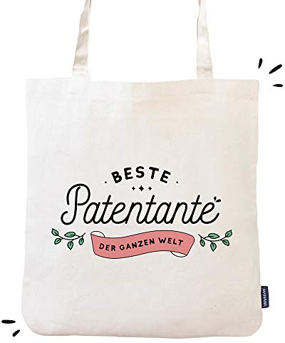 Manahia Baumwolltasche Geschenk Patentante - Beste Patentante der ganzen Welt - 100% Baumwolle - Einkaufstasche - Taufe - Patentante Anfrage - Zukünftige Patentante - Umhängetasche - Taufpatin