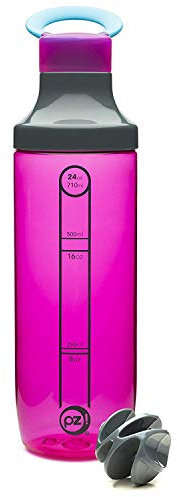 Zak! Designs 24 oz HydraTrak Tritan Bottle with Mixer Ball and Chug Lid, BPA-Free, Break-Resistant Plastic - Pink