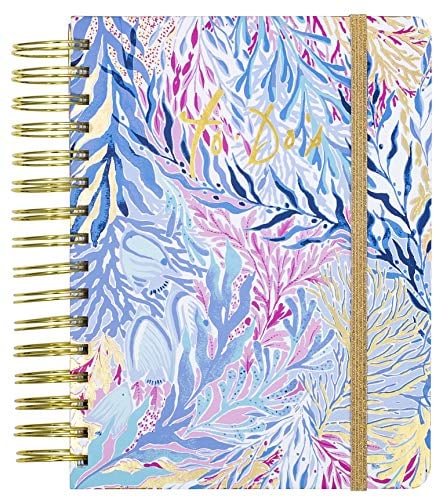 Lilly Pulitzer Undatierter To-Do-Planer, Pink/Blau, Hardcover-Tagesplaner, persönlicher Organizer mit Terminkalendern/Einkaufslisten/Notizseiten, Kaleidoskop, Koralle
