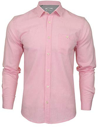 Xact Camicia a Maniche Lunghe in Lino e Cotone da Uomo, vestibilità Regolare (Rosa) XXL