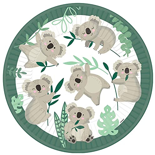 Amscan 552717 - Teller Koala, 8 Stück, Papier, rund, Durchmesser circa 22,8 cm, Partygeschirr