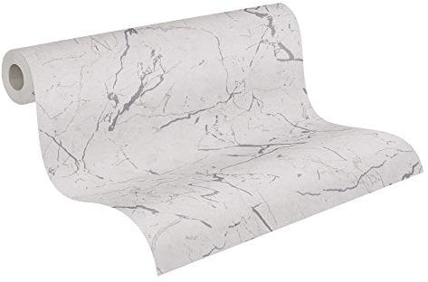 Papier Peint Marbre Metropolitan Stories 2 A.S. Création Alena - St. Petersburg Papier peint intissé 10.05 m x 0.53 m Gris Métallisé Blanc Fabriqué en Allemagne 378556 37855-6