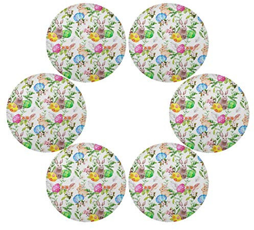 Easter Bunny Eggs in Grass Flowers Round Placemats Set of 6 for Kitchen Table Washable Kitchen Table Mats Place mats