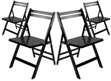 THINIA HOME Set 4 Sillas Plegables de Madera para Exterior Buiani - Sillas para Jardín, Terraza, Balcón o Patio - También Aptas para Interior - Sillas de Madera de Haya - Made in Italy