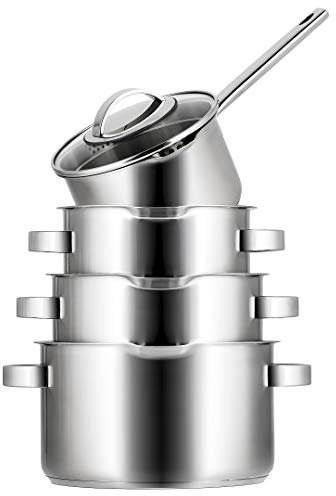 Sola Pearl Premium Topfset Induktion - 4-Teilig, Kochtopf set mit Deckel - 18/10 Mattiert Edelstahl - Kochgeschirr Set - Für alle Induktion Herdarten - Induktions-Pfannenset - Spülmaschinenfest