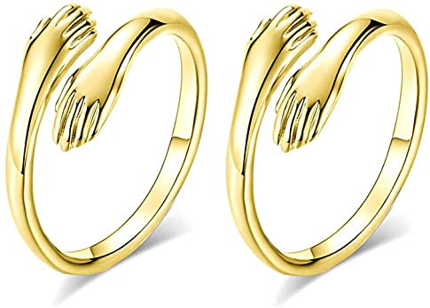 2 Stück Mode Liebe Umarmung Handringe Umarmungsring 925 Sterling Silber Gold Umarmungsringe Verstellbar für Männer und Frauen Enkelin Party Ringe Geschenk (Gold)