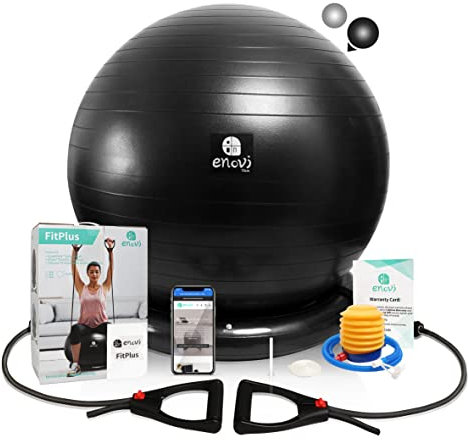 ENOVI Fit+ Gymnastikball mit Fitnessbänder Sitzball Pezziball Set Resistance Bands und Benutzerhandbuch inkl. Für Fitness, Yoga, Gymnastik, Core Training, für starken Rücken als Büro-Stuhl,65BA