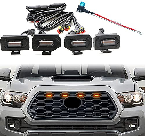 mingjue 4 Stück LED Grilllichter für Tacoma 2020 2021 OEM Kühlergrill, inklusive TRD Off Road und Sport Modelle Raptor Style LED-Licht (bernsteinfarbenes Licht mit schwarzem Gehäuse)