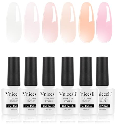 Vnicesli UV Nagellack Milchig Weiß Nude Rosa Set, 6 Farben Gel Nagellack French Soak-Off UV/LED Gel Nail Polish Transparent Natur Shellac UV Lacke Für Nägelstudio DIY Home 10ml