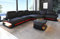 Ledersofa Asti als L Form Sofa in Leder mit Kopfstützen und LED Beleuchtung (Ecke rechts, Schwarz-Rot)