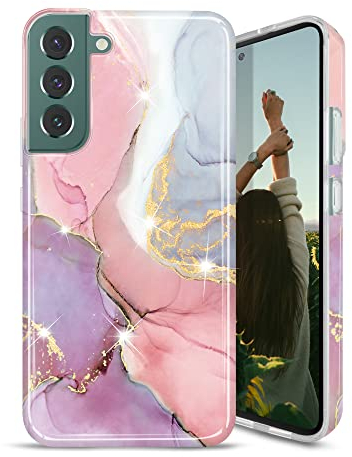 JIAXIUFEN Galaxy S22 Hülle Handyhülle TPU Silikon Weiche Schlank Schutzhülle Handytasche Flexibel Case Handy Hülle für Samsung Galaxy S22 5G - Marmor Glitter Pink Purple