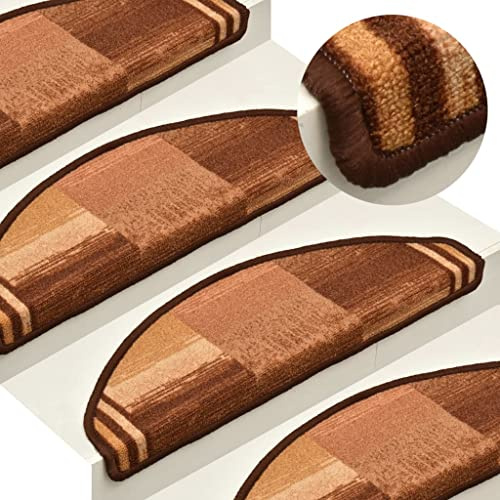 vidaXL 15x Treppenmatten Selbstklebend Stufenmatten Stufenschoner Treppenschutz Matten Treppenteppich Treppenschoner Braun 65x21x4cm