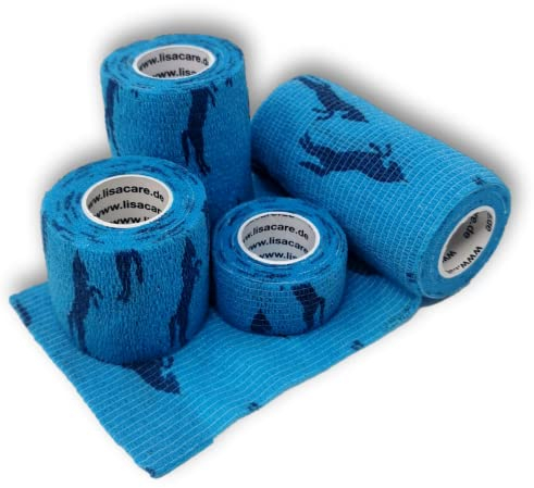 LisaCare Kohäsive Pflaster - Tier Verband - Bandagen Pferd 4er Set - Selbstklebende Bandage - 2,5-10cm Breit (Blau)