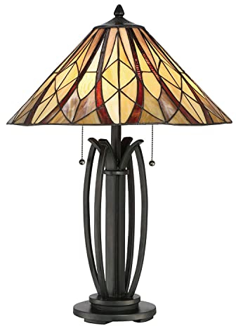 Licht-Erlebnisse Tischlampe Tiffany Stil E27 65 cm hoch Metall Glas 2 Zugschalter Wohnzimmer Tischleuchte