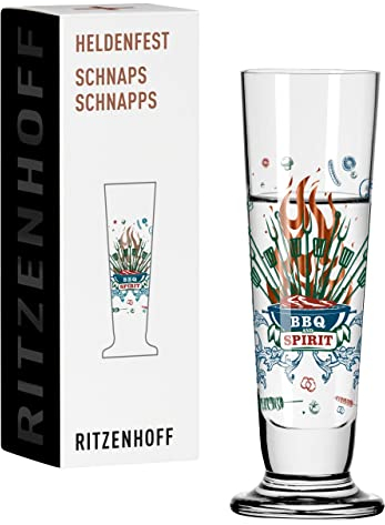 RITZENHOFF 1061014 Schnaps-Glas 40 ml - Serie Heldenfest, Motiv Nr. 14 - BBQ and beer - rund - Made in Germany