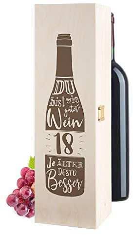 AMAVEL Weinkiste mit Gravur zum 18. Geburtstag, Geschenkbox mit Deckel, Geburtstagsgeschenk, Deko Aufbewahrungsbox, Wein Geschenk, Geschenke-Box, Weinkisten Holzbox, Flaschenkiste