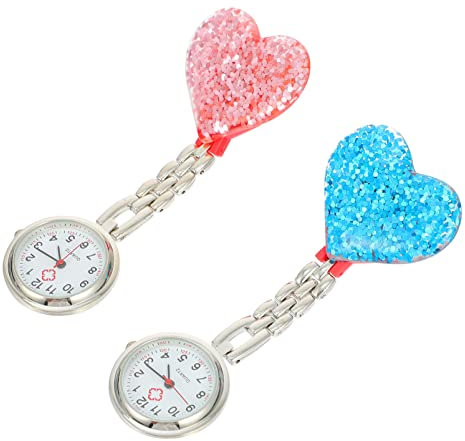 UKCOCO 2stücke Herzförmige Fob Uhr Farbige Kristallhängewatch Für Praktische Und Stilvolle Taschenuhr Für Pflegeberufe