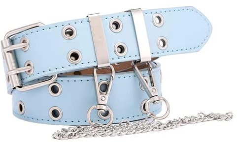TBSCWYF Doppelloch Nietengürtel mit Kette Punk Gürtel aus PU-Leder Gürtel Hip Hop/Doppelloch Gürtel für Jeans Teenager Mädchen Schwarz Nietengürtel Damen Lederhosen Punk Nietengürtel mit Geschenkbox