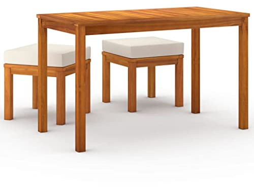 vidaXL Gartenmöbel 3-TLG. mit Kissen Gartengarnitur Sitzgruppe Gartenset Sitzgarnitur Gartentisch Esstisch Tisch Gartenhocker Massivholz Akazie