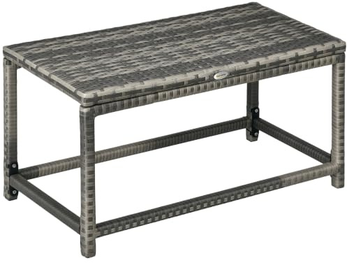Outsunny Outdoor Coffee Table Garden Side Table X-Shaped Frame Grey | PE Rattan, Plastic Board Under Full Woven Top, for Patio, Balcony