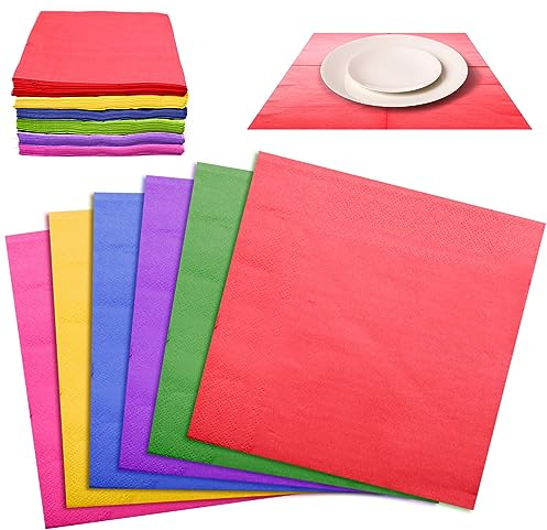 120 Stück Bunte Papierservietten, Cocktailservietten Getränke Papierservietten Paper Napkins, Hochzeit Servietten, Party Serviette Papier 2-lagig für Gastronomie Geburtstag Tischdeko (6 Farben)