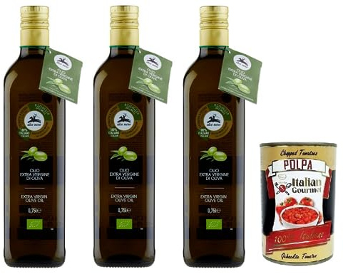 Italian Gourmet Olio extravergine di oliva italiano Bio Olivenöl 3 x 750ml | Fruttato e armonico, kaltgepresst aus ausgewählten Früchten für Salate, Gesamtnettogewicht 2,25 L + Kostenlos Polpa 400g