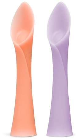 Olababy Silicone Baby Spoons, Baby Led Weaning, 2pk (Coral/Lilac)