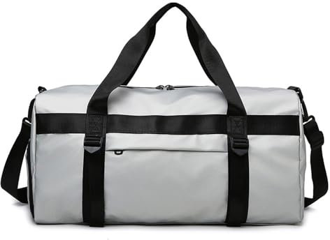 Vllcsla Sporttasche Männer Frauen Reisetasche, 31L, 50x25x25, mit Schuhfach & Nassfach, Sporttasche Fitnessstudio Herren Klein Yogamattenband, Trainingstasche Herren Boxen Weekender Tasche, Grau