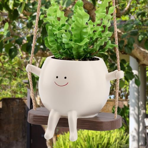 CEOJPA Swing Face Hanging Planters Pot for Indoor Outdoor Plants, Cute Swinging Plant Pot, Swinging Hanging Flower Pots, Swinging Face Hanging Planter Pot Head, Resin Succulent Planter