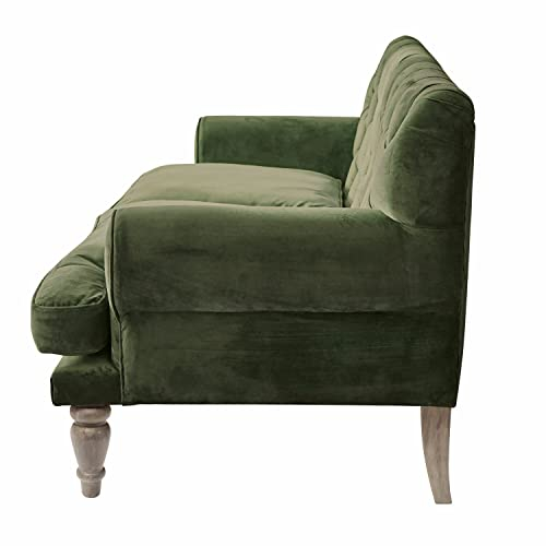 Loberon Sofa Carme, Chesterfield Steppung, weiche Haptik, Elegante Optik, abnehmbare Sitzpolsterbezüge, Sitzmöbel, Mangoholz, Polyestersamt, Polyester, grün