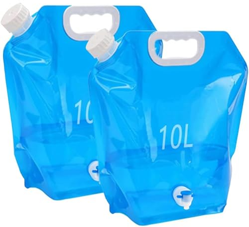 Kamiya Lot de 2 bidons d'eau Pliables de 10 l avec Couvercle étanche et Valve - Bidon d'eau Flexible - 10 l - sans BPA - pour Le Camping en Plein air
