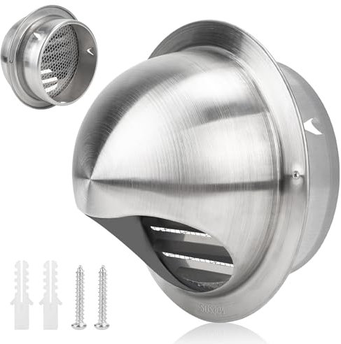 LALAGO Rejilla de ventilación redonda, 125 mm de acero inoxidable, rejilla de ventilación de salida de aire, válvula antirretorno integrada, rejilla de protección contra la intemperie con mosquitera