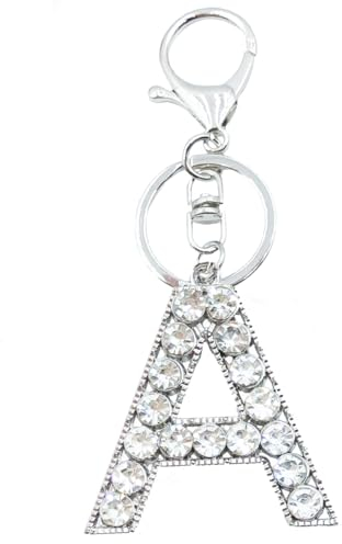Xsclpomddy Alphabet Buchstaben Schlüsselanhänger Niedlich Schlüsselanhänger Glitzersteine Silber. Keychain für Tasche Charme,A