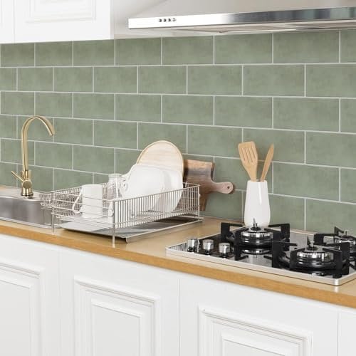 Neukids 12pezzi 30X15CM verde salvia piastrelle adesive, piastrelle adesive bagno sbucciare e stecchiare, adesivi piastrelle cucina distaccabile, adatto per soggiorno, cucina, bagno, lavanderia