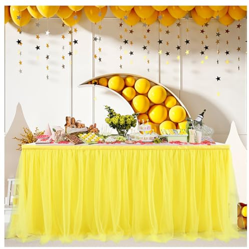 Pmnzdy Tüll Tischrock Tütü Tischröcke Tutu Tischdecke Tischdeko Schreibtisch Gaze Tüll Tisch Rock Tischdekoration für Hochzeit, Geburtstag, Valentinstag, Weihnachten, Party, Bar Gelb 275×77cm