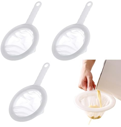 3 Pcs Fine Mesh Strainer with Handle, Household Food Sieve, 100/200/400 Mesh Filter Net, Nylon Mesh Sieve for Soy Milk, Tea, Juice, Coffee, Wine
