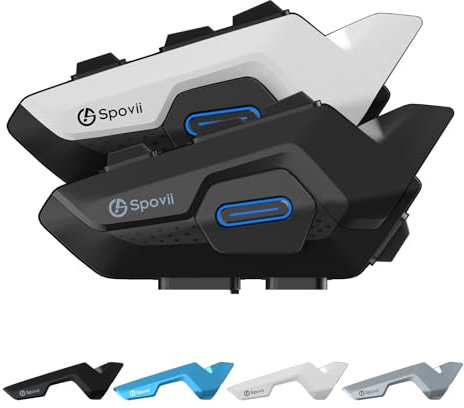 Spovii Auriculares Casco Moto,Intercomunicador Casco Moto H9 Sistema de Comunicación Inalámbrica Bluetooth 5.1 con Compartición de Música y Asistente de Voz (2 Piezas)