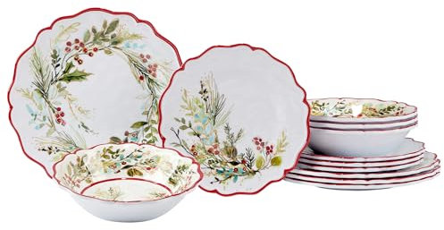 Certified International Christmas Gatherings Melamin-Geschirr-Set, Service für 4 Personen, 12-teilig