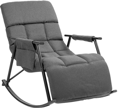 CLP Schaukelstuhl Cathy I Gepolsterter Relaxsessel I Schaukelsessel mit Rückenlehne I Metallgestell mit Armlehnen und Seitentasche, Farbe:dunkelgrau, Material:Stoff