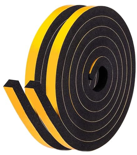 LIKERAINY Burletes Puertas Tira de Sellado 13x9,5mm Sello de Espuma Autoadhesiva Burlete de Goma para Puerta Ventana Cinta para Anti Frío Aislante Ruido y Colisión Negro 2 Rollos 4 Metros