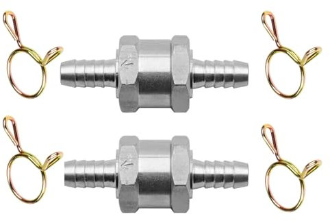 Válvula de Retención de Combustible de Aluminio, Válvula de Retención de Combustible, 2pc 6mm Valvula Antiretorno, Válvula Retención, con 4 Pcs Abrazaderas para Manguera de Combustible, para Automóvil