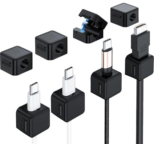 TELAIN 8 pack of magnetic cable clips, cable holder for bedside table, desk cable management, self-adhesive cable organiser for home office car wall