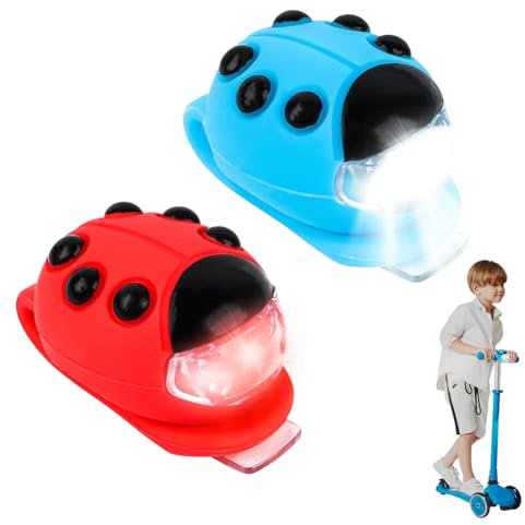 Fouvin 2 Stück Kinder Scooter Licht, LED Kinder Roller Licht Kinderwagen Licht, IP64 Wasserdichtes Scooter Licht Kit, LED Warnlicht Kinderwagen Licht, 3 Licht-Modi für Roller, Kinderwagen, Rucksack