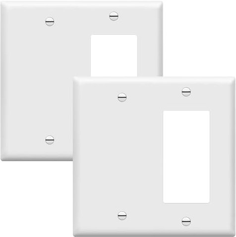 ENERLITES Combinación Decorator Rocker/Placa de pared en blanco, tamaño estándar, 2 bandas, 4.5 x 4.5 pulgadas, cubierta de interruptor de luz, policarbonato termoplástico, certificación UL,