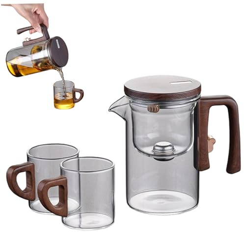 Glass Teapot Magnet Water Separation 520ml Glass Teapots with Infuser 2 Cups & Handle Easy to Clean Teapot with Infuser for Loose Tea Flowering Tea