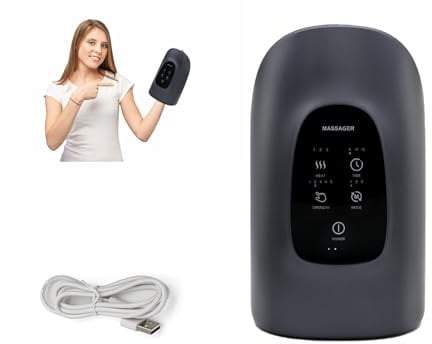 Masajeador eléctrico de mano con función de calor y compresión, 3 niveles de calor, 5 niveles de intensidad, 3 modos de masaje, masajeador de mano táctil para artritis y túnel carpiano alivio del