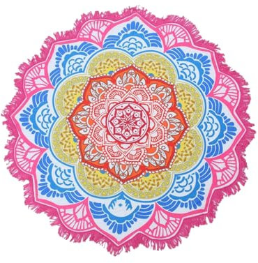 CAIRF 150cm Runde Stranddecke mit Fransen,Bunte Mandala Motiv Strandtücher,Ultraleicht Sandfrei Strandtuch Wandteppich Picknick,Schwimmen XXL Schnelltrocknend Badetuch Duschtuch Handtuch C
