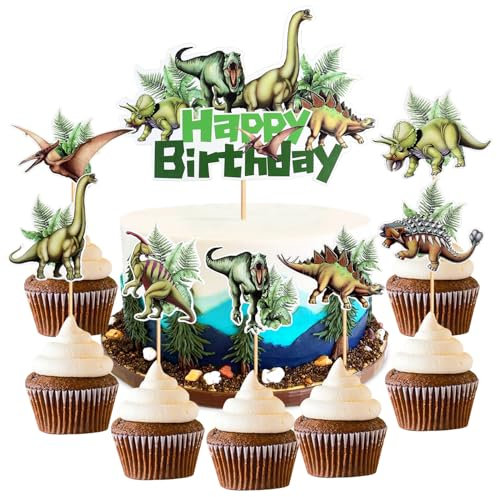 Dinosaurier Kuchendekoration,Dinosaurier Cupcake Topper,Dino Thema Geburtstagstorte Dekoration für Kinder Geburtstag Baby Shower Party Dekorationen Zubehör