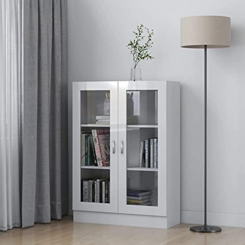 Hochglanz-Vitrinenschrank aus weißem Glas, für Wohnzimmer und Büro, Aufbewahrung, moderner Bücherschrank, Vitrinenschrank (82,5 x 30,5 x 115 cm)